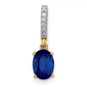 14K Yellow Gold Real Diamond and Oval 1.04 Oval Sapphire Pendant
