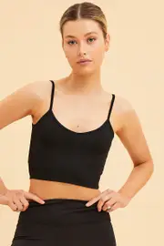 Black Crop Cami Top Smooth Scoop Neck Sleeveless - Size XXL, Women's Cami