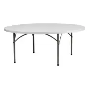 Bowery Hill Metal/Plastic Locking Legs Round Folding Table in Granite White