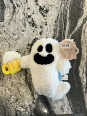 NWT Bark Box Afraid Of The Bark "Sheet Faced" Ghost Beer Dog Toy Halloween Plush