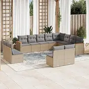 12 Piece Garden Sofa Set with Cushions Mix Beige Poly Rattan Patio Bar Sets