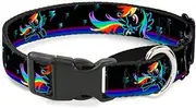 Buckle-Down Rainbow Dash Pose/Lightning Bolts Martingale Dog Collar, Black/Blues, 1"/9-15"/Small