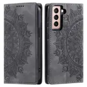 Samsung Galaxy S21 FE 5G Case PU Leather Imprinted Wallet Stand Cover -Grey
