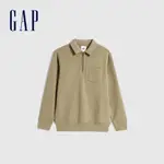 GAP 男裝 半拉鍊大學T 碳素軟磨系列-卡其色(627566)