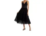 Aqua Black Tiered Lace Crochet Maxi Dress Size XS Whimsy Goth Fairy Core NWT