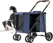 Pet Dog Strollers for Large Dogs, Folding Large Space Dog Pram Pushchair Luxury Multi Pet Travel Stroller Carrier, Dog Stroller Foldable Cart Carriage for Cat Dog and More(Blue)