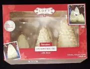 LOFT LIVING FLAMELESS 3-PIECE CANDLE SET CHRISTMAS TREES W/TIMER 4"/6"/8" HIGH