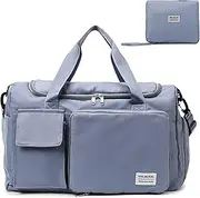 Travel Bag, Large Capacity Folding Travel Bag, Sports Gym Bag with Wet Pocket & Shoes Compartment, Foldable Travel Duffel Bag, Weekender Overnight Bag for Women and Man, Blue, Sports Duffel Bag