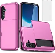Asuwish Phone Case for Samsung Galaxy S24 5G with Tempered Glass Screen Protector Cover and Accessories Card Holder Slot Cell Slim Rubber Silicone Hybrid Protective S 24 24S G5 Women Men Pink