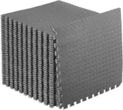 Durable EVA Interlocking Exercise Mat Set - Grey Puzzle Foam Tiles, 144 Sq Ft