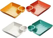 BUGUUYO 4pcs Square Snack Plates Food Serving Trays with Sauce Compartment for Dumplings Sushi and Appetizers Versatile Kitchen Plates for Home and Party Use Made from Safe PP Material