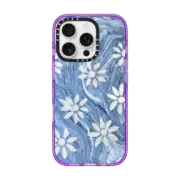iPhone 16 Pro Impact Case MagSafe Compatible BLUE MARBLE DAISIES