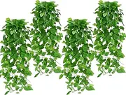 Bacucine Fake Hanging Plants 4PCS Artificial Hanging Plants Artificial Ivy Vine Faux Pothos Vines for Wall Patio Garden Home Decor (4pcs)