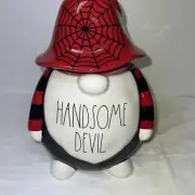 OLLIERV Rae Dunn Spiderweb HANDSOME DEVIL Gnome Cookie Jar Halloween Treats NIB