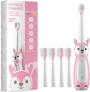 AJELU Kids Sonic Electric Toothbrush for Ages 3+, IPX7 Waterproof, 3 Smart Modes with Memory,Includes 4 Replacement Brush Heads, Pink