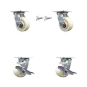 4 Inch Nylon Caster Set with Roller Bearing 2 Swivel Lock 2 Brake Service Caster