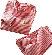 [Generic] Children's Velvet Set Warm Heating Autumn and Winter Pyjamas Children's Base Thickened Men's and Women's Home Long Preemie Outfits Girl (Pink, 9-10 Years)