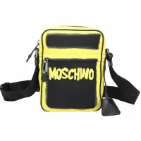 在飛比找Yahoo奇摩購物中心優惠-MOSCHINO 漆感塗鴉字母尼龍斜背包(黃色)