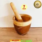 7 inches Mortar & Pestle Mango Wood Thai Cooking for Salad Som Tum Nam Prik Hand