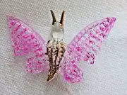New Vtg SMITHSONIAN CRYSTAL BUTTERFLY Hanging Decor - PINK WITH GILT 4"