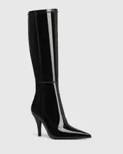 Varon Black Patent Leather Cone Heel Long Boot