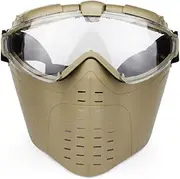 Outdoor Paintball Shooting Face Protection Gear Tactical Full Face Anti Fog PC Mask with Fan - Tan