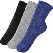 [Geyoga] 3 Pairs Men Fluffy Slipper Socks Elasticity Winter Fuzzy Socks Thermal Comfy High Warm Bed Socks Soft Fleece Sleeping Socks Thick Cozy Sock Presents for Men Home Room, Size UK 6-11