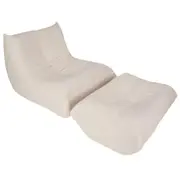 Armless Fireside Chair,Oversized Soft Caterpillar Floor Lounge Chair, Comfy Lazy Sofa ChairCozy Lounge Chair with Ottoman (Beige)