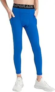 Naiyafly Youth Boys Compression Leggings Pants with Pockets Kids Base Layer Sports Quick Dry Warm Tights Leggings Athletic Sports Leggings Running Tights Bottoms