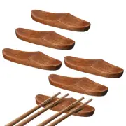 6pcs Wood Multipurpose Chopstick Rest Spoon Holder, Brown
