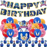 Sonic Theme Party Decorating Set - Birthday Banner Cake Toppers Balloons - Kids Birthday Decoration