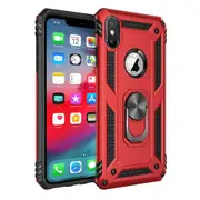 For Apple iPhone X /XS Case, Military Grade 360 Degree Rotating Metal Magnetic Ring Car Mount Holder Kickstand Shockproof Heavy Duty Cover (Red)