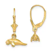 14K Yellow Gold 3-D Polished Mini Manatee Leverback Earrings
