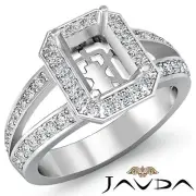 Emerald Semi Mount Halo Pre-Set Diamond Engagement Ring VS1-VS2 14k W Gold 0.55C