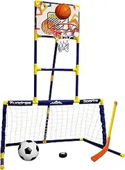 3 in 1 Sports Center - Kids Toy Basketball, Hockey, Soccer, Sports Station - Indoor Arcade Game, Includes Basketball Hoop, Hockey net, Soccer Goal for Toddlers and Children Boys and Girls