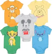 [Disney] Mickey Mouse Lion King Winnie the Pooh Pixar Toy Story Finding Nemo Baby 5 Pack Bodysuits Newborn to Infant