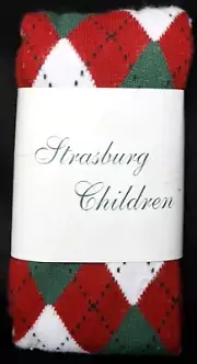 Strasburg Children Girls Sz 4 - 6 Argyle Pattern Tights Footed Red White Green