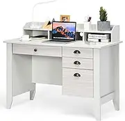 Costway Computer Desk with Storage Hutch, Home Office Desk with Compartments, Storage Drawers, Letter Size File Drawer & Cable Management Hole, Modern Executive Desk, Workstation Desk (White)