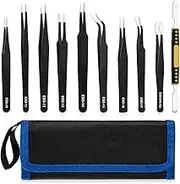 10 PCS Precision Tweezers Set, Premium Craft Kit, Stainless Steel Electronic ESD Anti-Static Industrial Soldering Tweezers With Storage Bag
