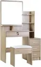Dressing Table Mirror and Stool, Wooden Vanity Makeup Table Set with Drawers and