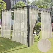 HolidayIdeas 4 Panels Outdoor Curtains for Patio-Natural Linen Semi Sheer Curtains for Patio Waterproof, Privacy Sun Light Indoor Outside Drapes for Gazebo, Pergola, Balcony, Pool, Backyard 54x95 Inch