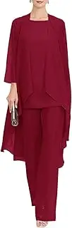 [Zongqiven] Chiffon Mother of The Bride Pant Suits 3Pcs Wedding Formal Outfit Set Evening Gown for Women
