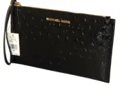 MICHAEL KORS Womens Jet Set MK Signature LG CLUTCH Wrist-let Wallet Black Patent