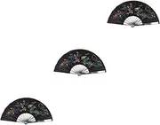 CLISPEED 3pcs Chinese Folding Fan Silk Hand Fan Portable Fan Vintage Design for Dance and Dec
