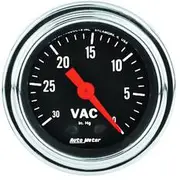 Autometer Traditional Chrome Vacuum Gauge Mechanical - 10 Feet, 0 - 30 inHg, 2 1/16 Inch, AU2484