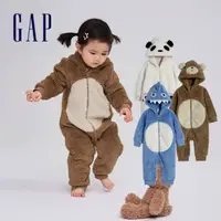 在飛比找momo購物網優惠-【GAP】嬰兒裝 造型連帽長袖包屁衣/連身衣 抱抱絨系列-多