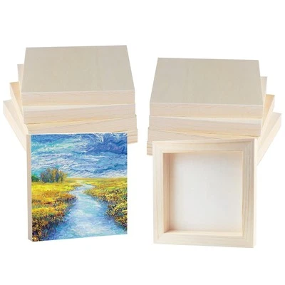 10 Pack Wood Panel Boards 6 x 6 inch Unfinished Wooden Canvas Board Square Wo...
