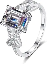 [Moisza] Moissanite - Emerald/Radiant Cut 3 Carat D Color VVS Moissanite S925 Engagement Ring on Spilt Band