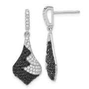Sterling Silver True Fire Black & White Cz Dangle Post Earrings