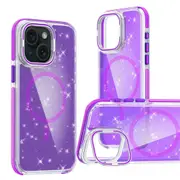 For Iphone 15 Two-Colour Glitter Powder Lens Holder Magsafe Phone Case